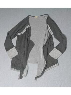 One World Open Front Cardigan Womens Size XL Gray Distressed Tiered Asymmetrical